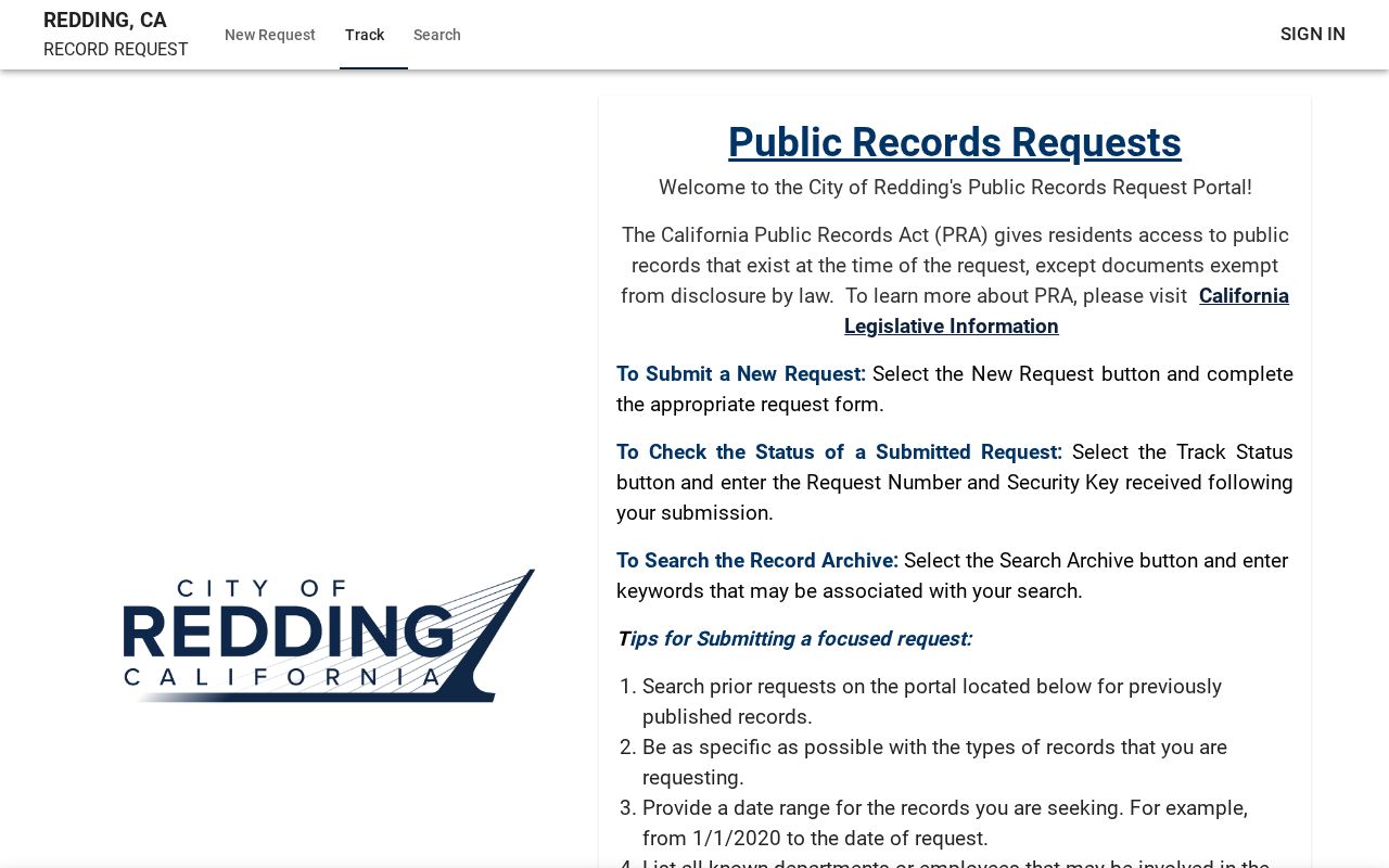Redding people search through the JustFOIA request portal