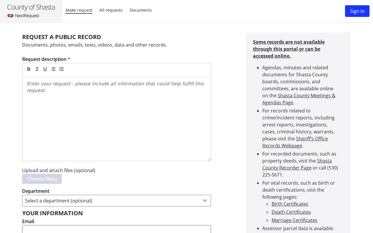 Redding people search county records request form
