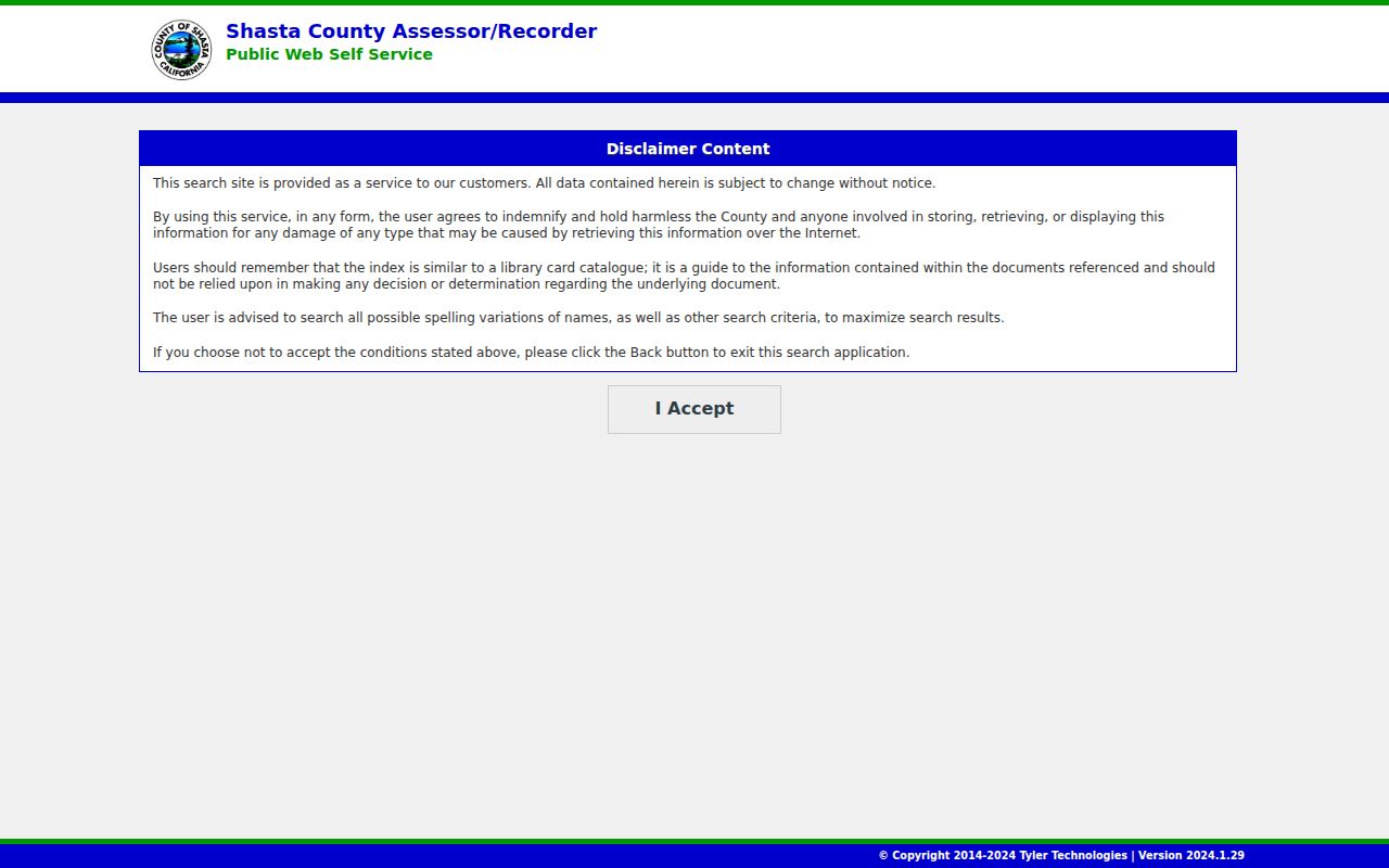 Redding people search on the Shasta County Recorder index