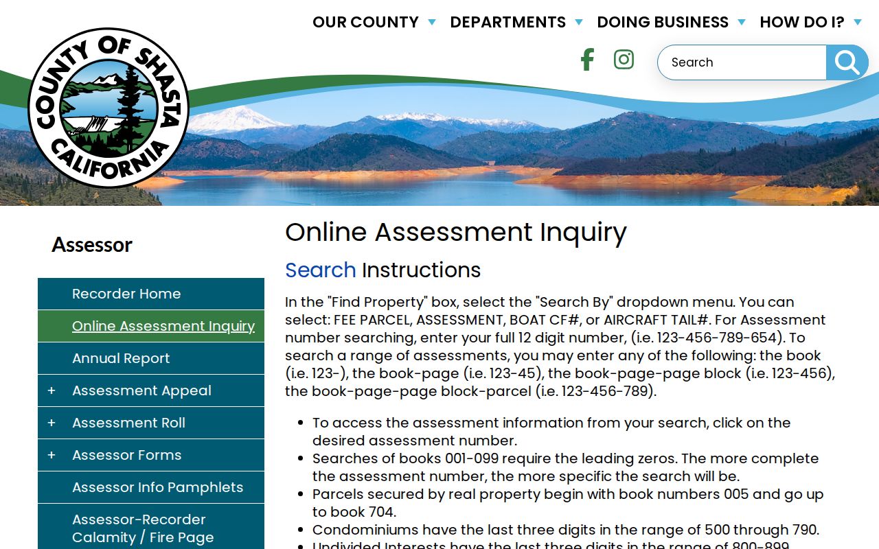 Redding public records instructions for Shasta County assessment inquiry
