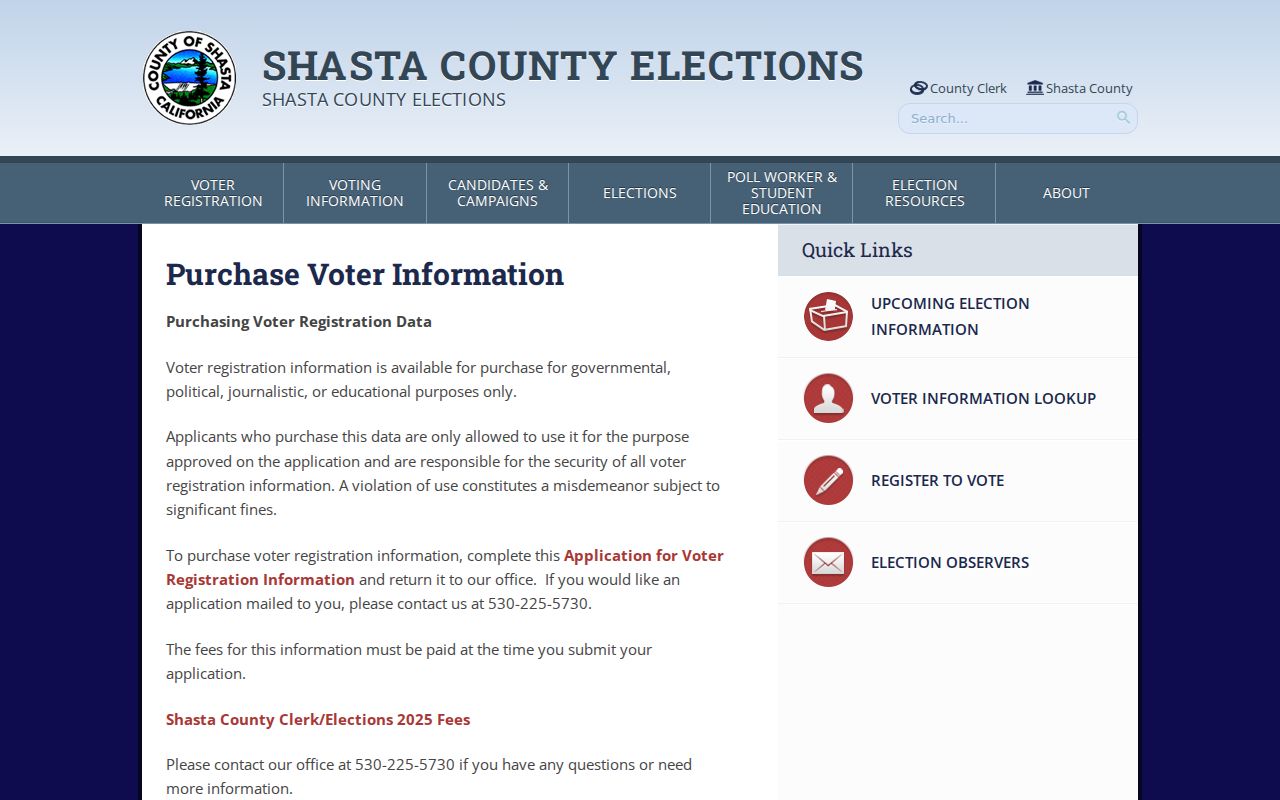 Redding voter records purchase purpose restrictions